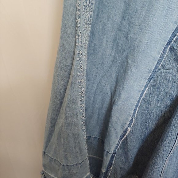 Reba Maxi denim skirt embroidery & contrasting fabric patch pockets size 12 zip - Picture 4 of 16
